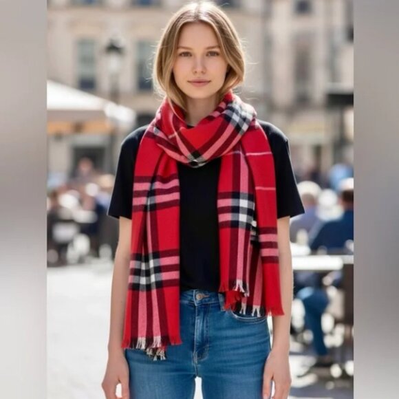 Burberry Red and Black Checkered Scarf - Picture 1 of 9